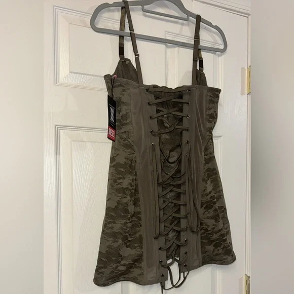 NWT Savage x Fenty Diesel camo green lace long corset bustier slip lingerie 1X * - Picture 9 of 9